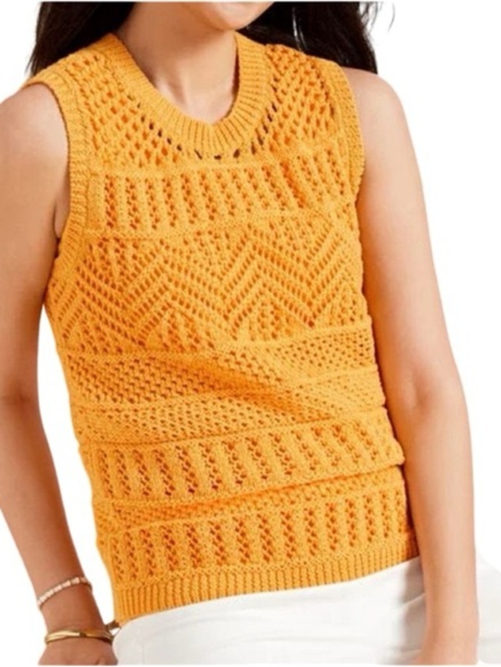 Talbots Goldenrod Pointelle Knit Sweater Vest NWT Sz M Orange Women Tops Tank